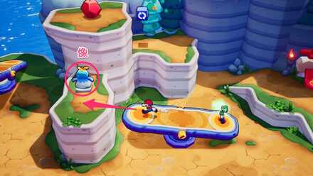 シーソーから像を持ち上げて下に降りる