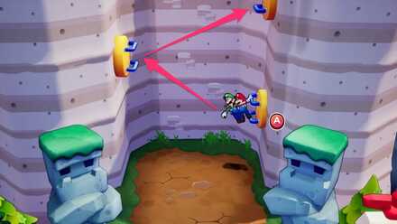 取手を使って崖を登る