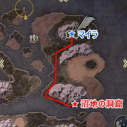 沼地の洞窟周辺マップ