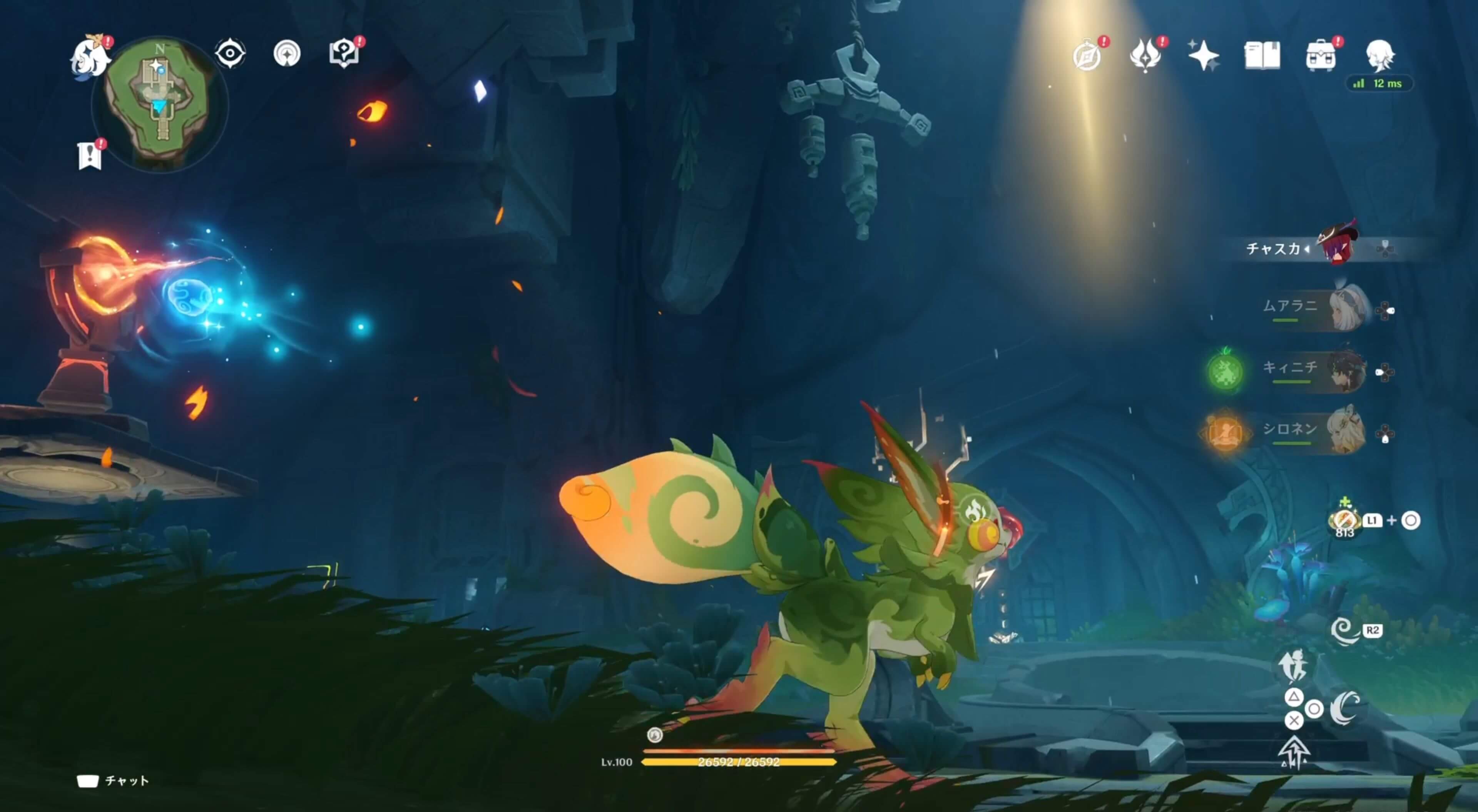 中央に向けた発射装置へ球を与える