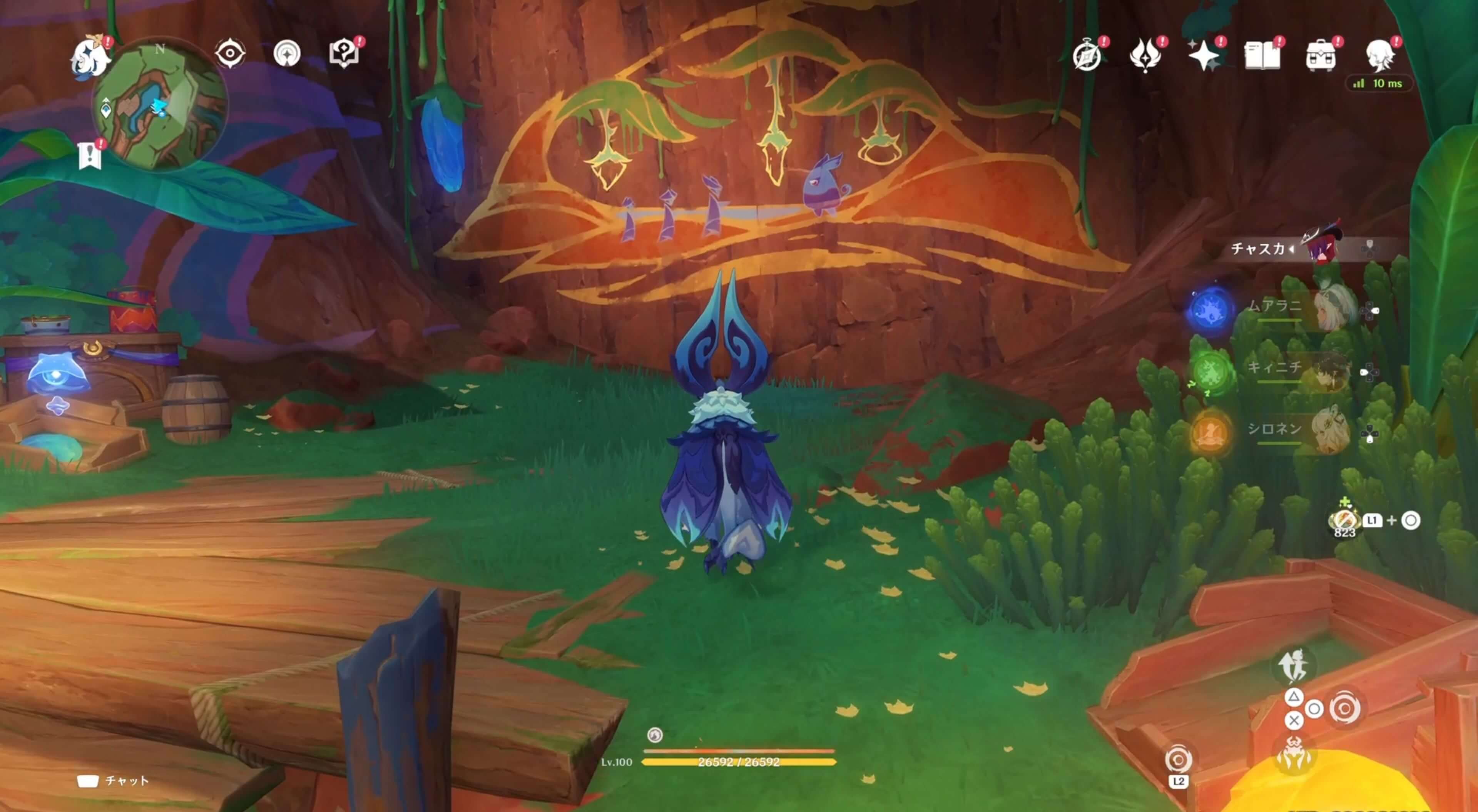 絵が描かれた壁まで進む