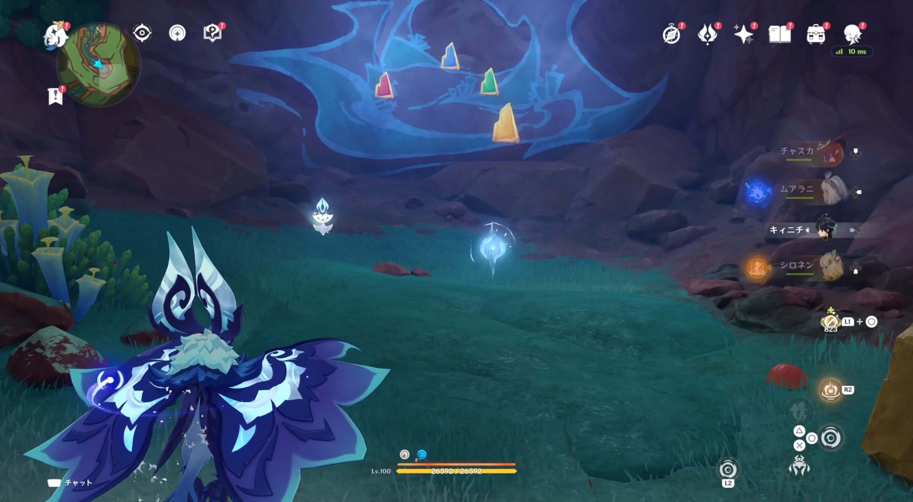 壁画の正面に岩を置く