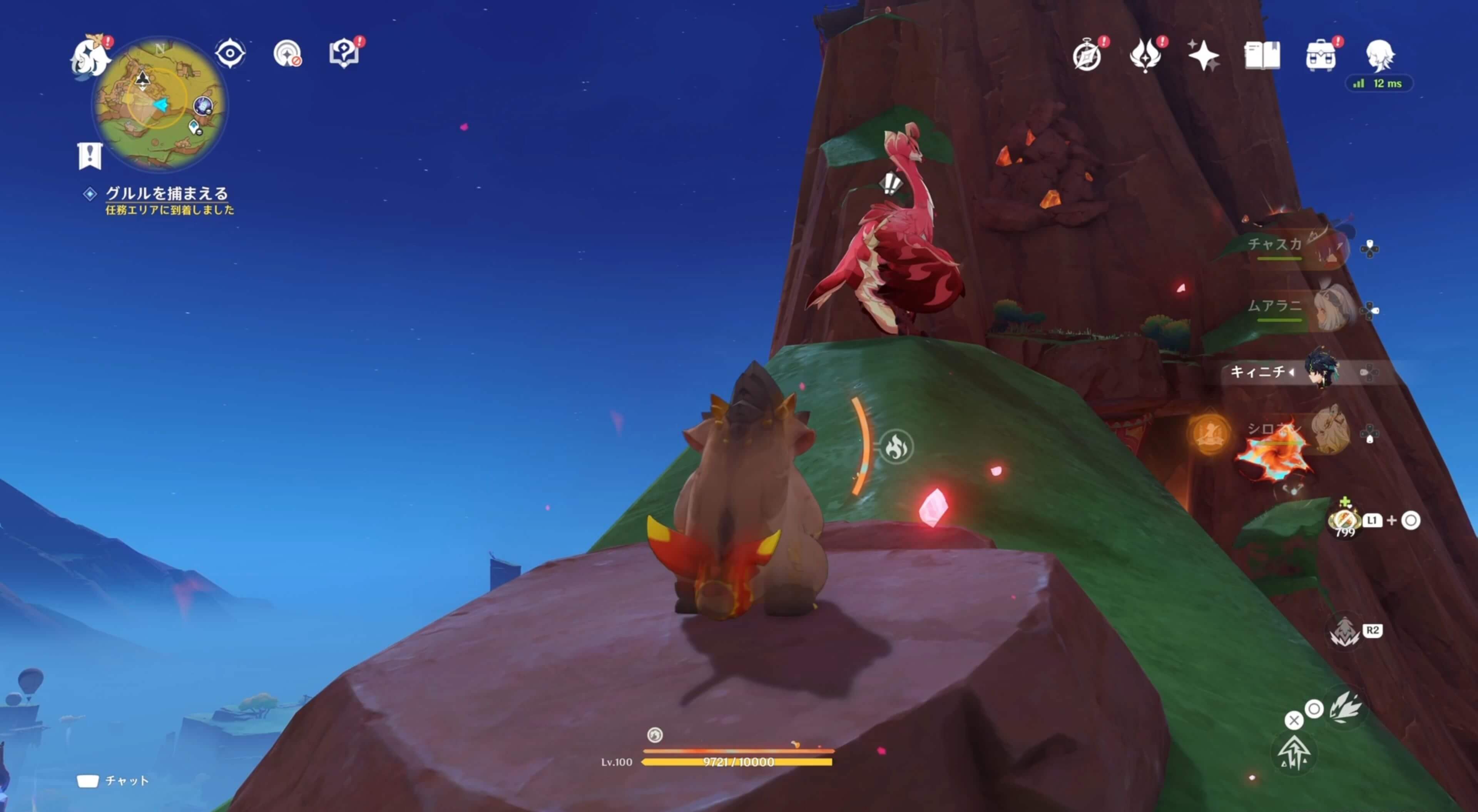 山の上に飛んだグルルに近づくと再度逃げる