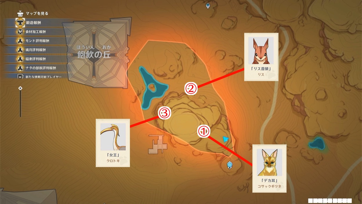 6日目の動物の場所マップ