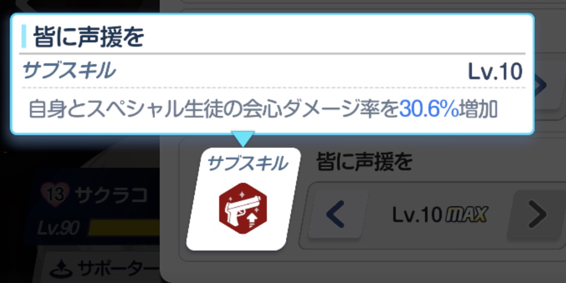 サブスキルでも会心ダメージ率の強化も可能