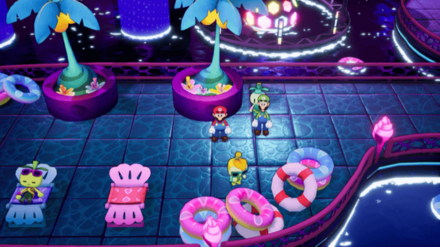 ウキワの前にいる人