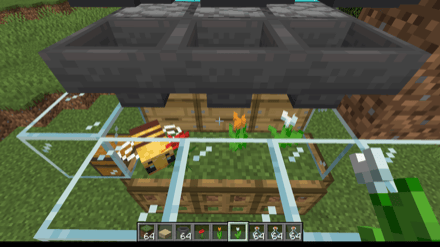 土ブロックに花を設置する