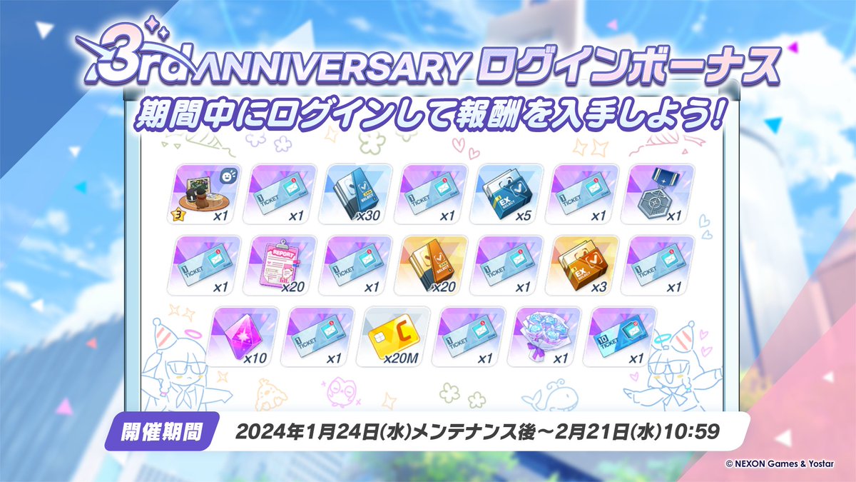 3周年ログインボーナス