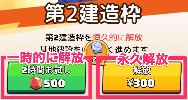 2枠目だけダイヤ500個で2時間解放できる