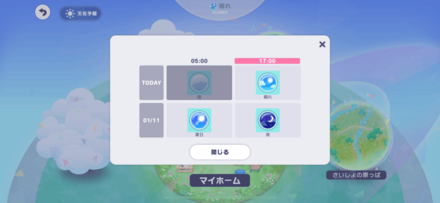 現在と次の日の天気を確認できる