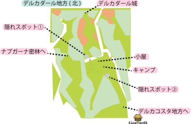 2Dのデルカダール地方(北)のマップ