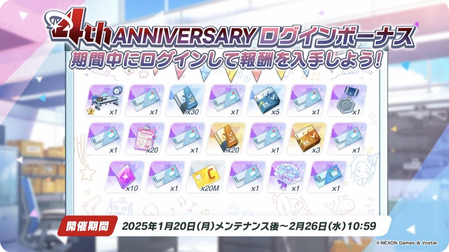 4周年記念ログインボーナスが開催
