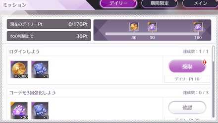 デイリーミッション特別報酬