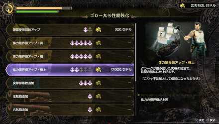 体力限界値アップは必要資金が多い