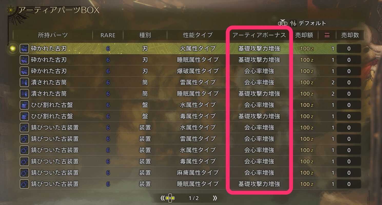 アーティアボーナス