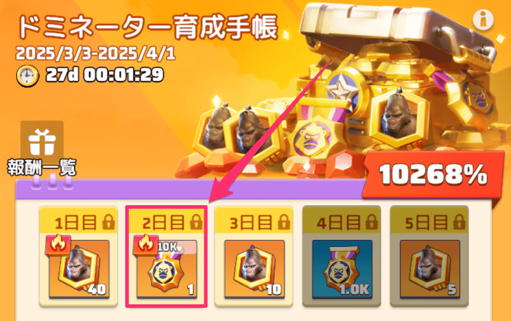 ドミネーターゴリラのスキル上げに必要なメダルが手に入る