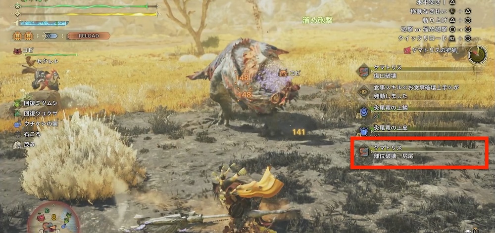 尻尾の部位破壊