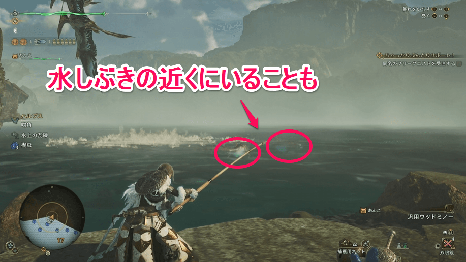 水しぶきの発生ポイントに出現することも