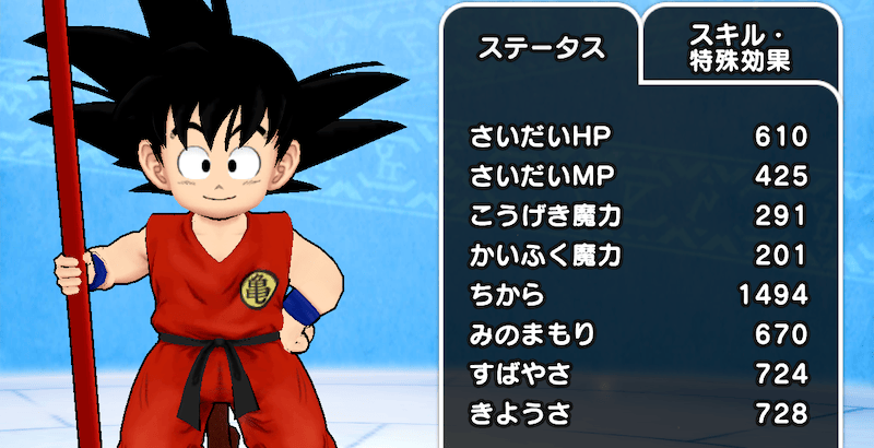 悟空のステータスはレベルが上がると強化される
