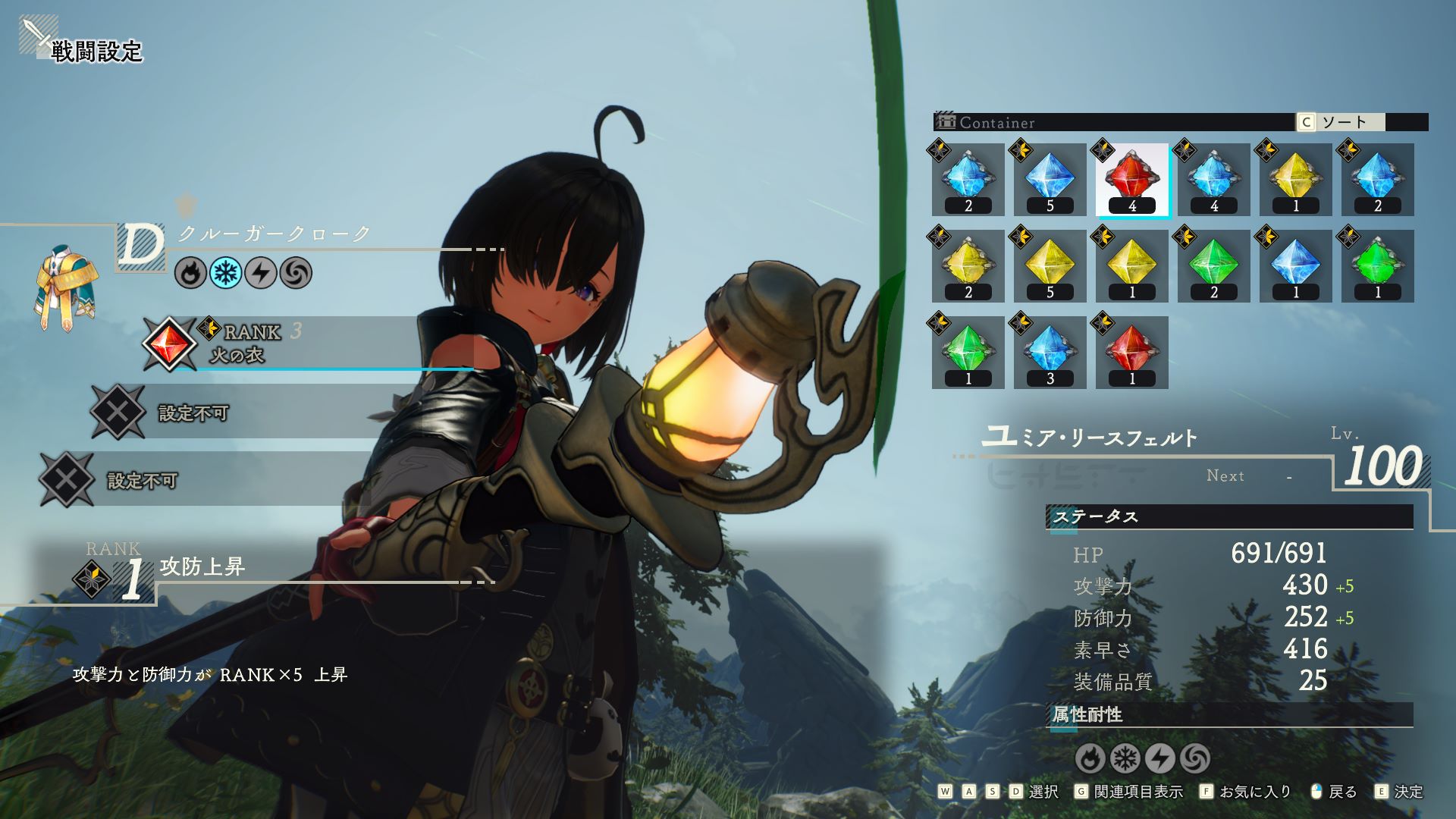 戦闘設定から装着