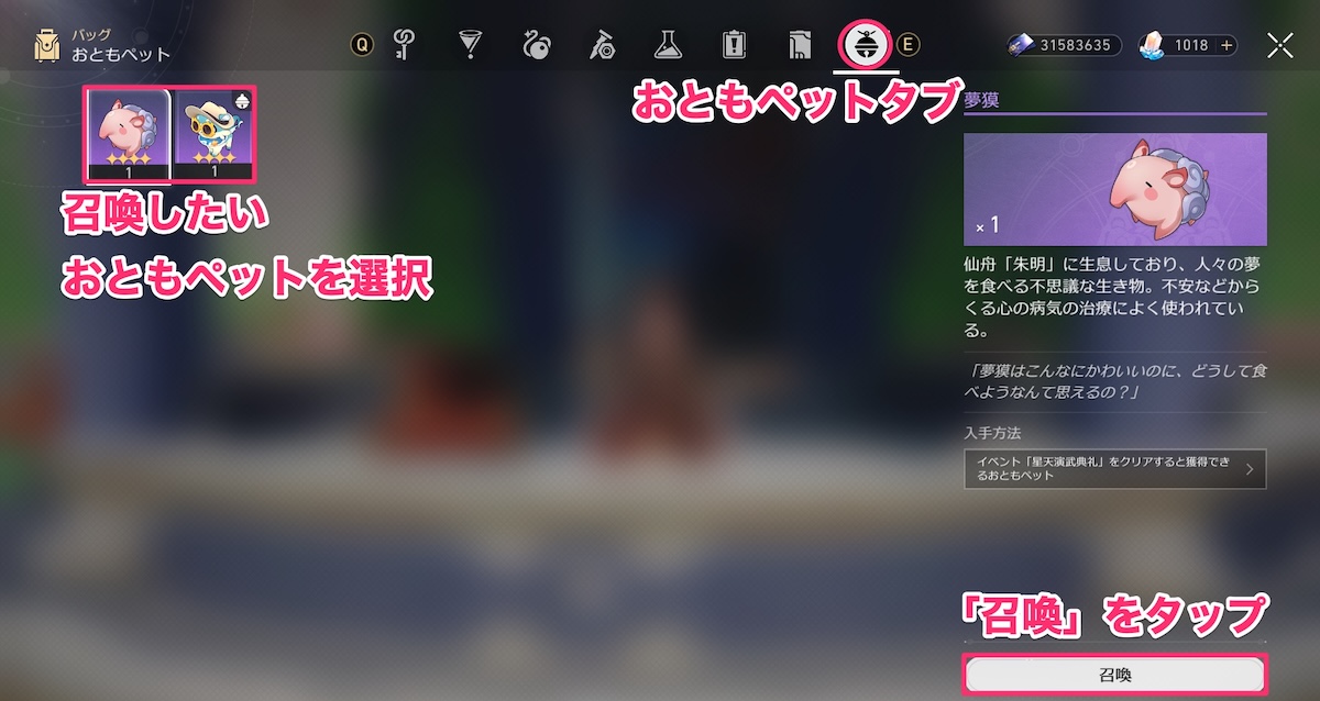 おともペットの召喚方法