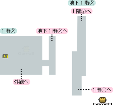 バラモス城1階②と地下1階②のマップ