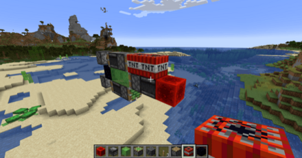 TNTとレッドストーンブロックを置く