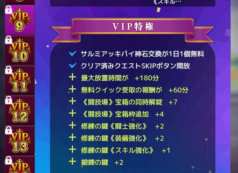 VIPランクが上昇すると修練場への入場回数が増える