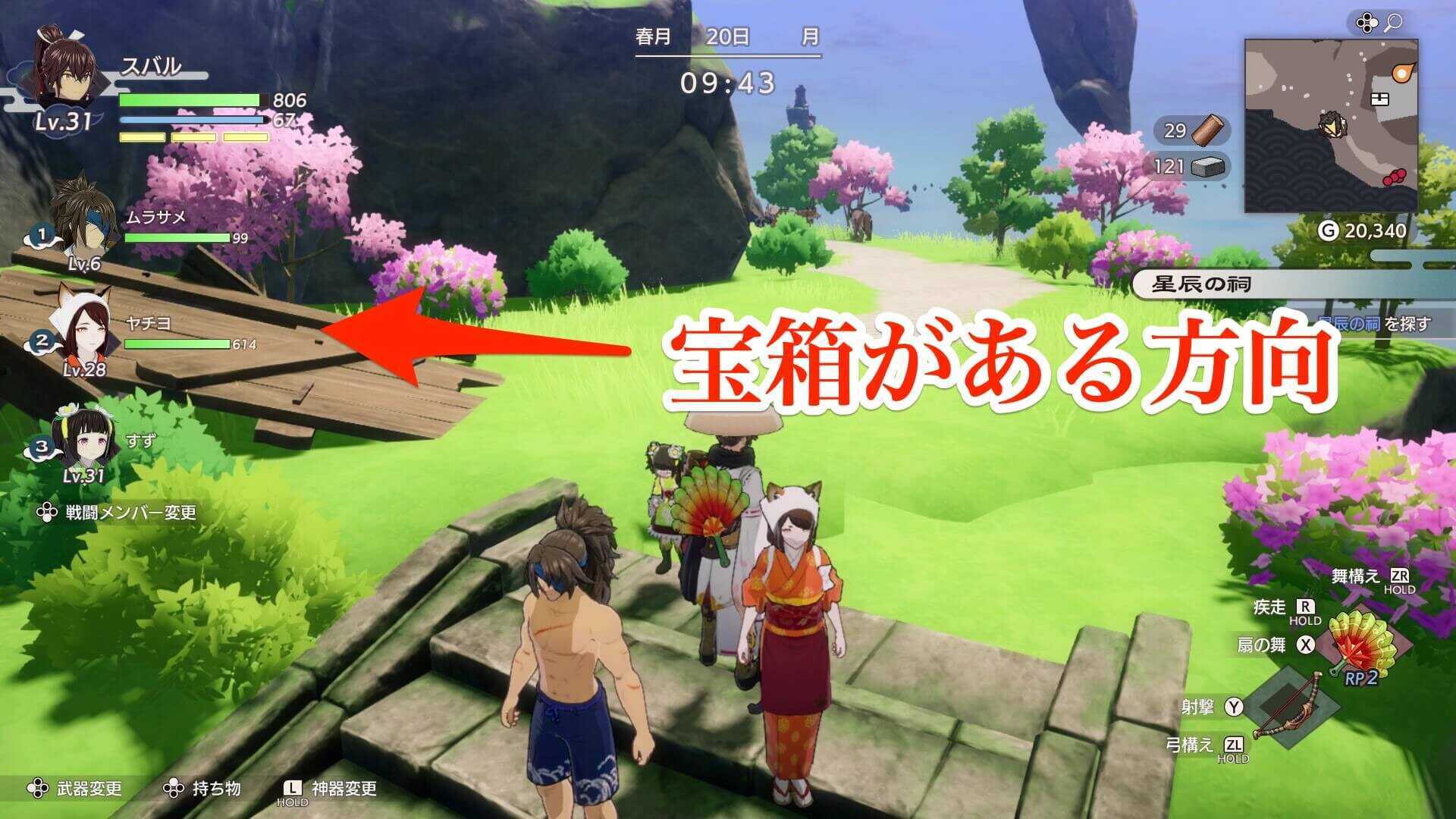 宝箱がある方向