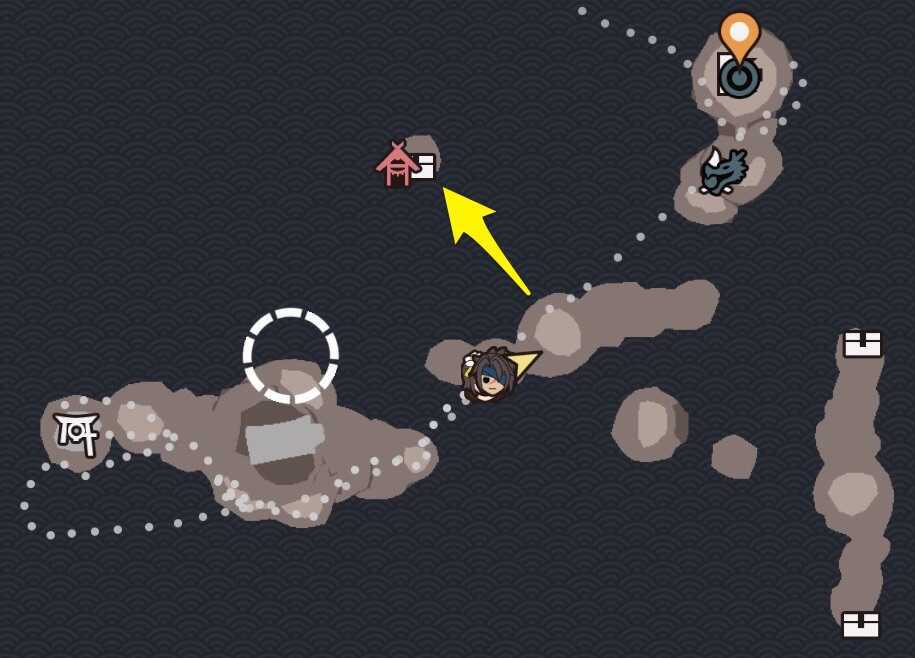 中央付近から北西の浮島にジャンプ