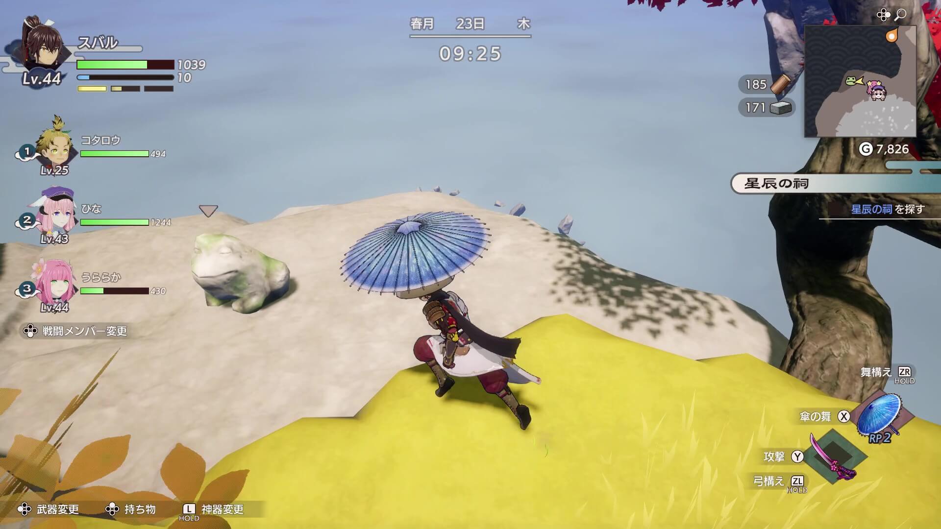 広場西側のカエル石