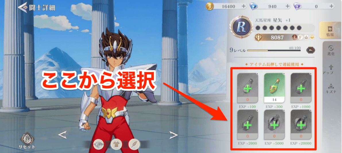 ポーション選択