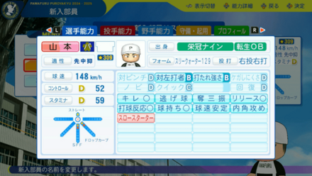 山本由伸のステータス