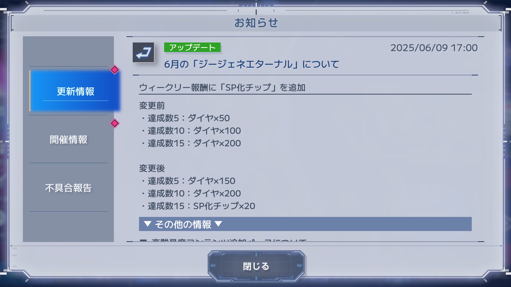 キャラリクエストのウィークリー報酬