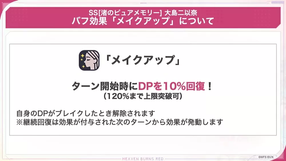 戦闘開始時に新バフ「メイクアップ」を自身に付与