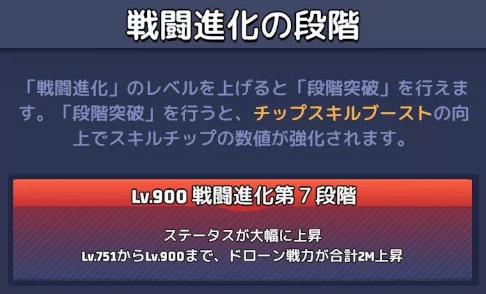 戦術ドローンの戦闘進化にLv.900の情報を追加