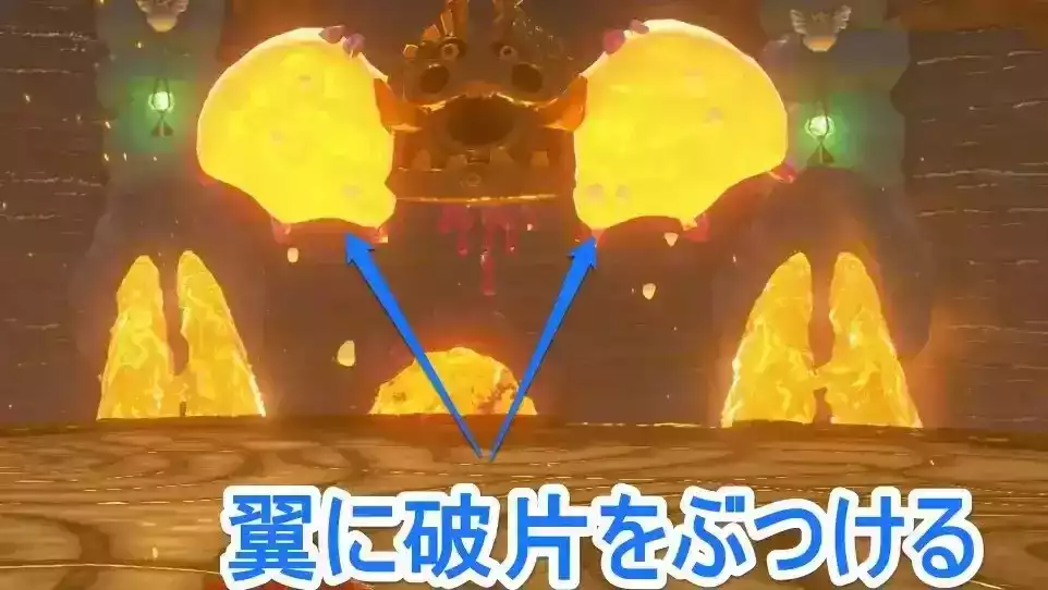 怪鳥翼に破片をぶつける