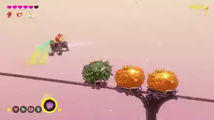 トロッコで緑の敵をジャンプで避けながら進む