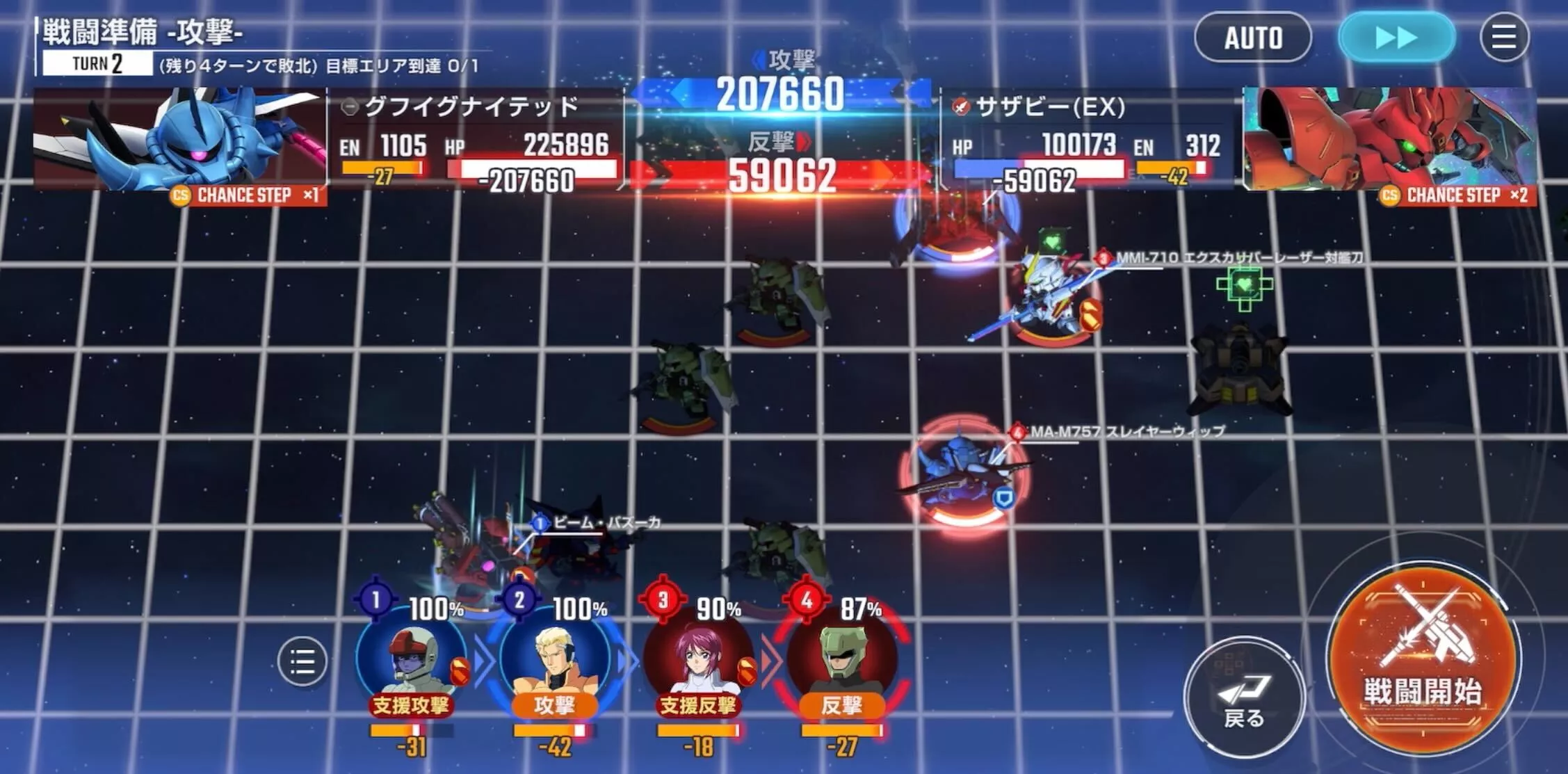 火力ユニットを前に出してマスガンをサポートする