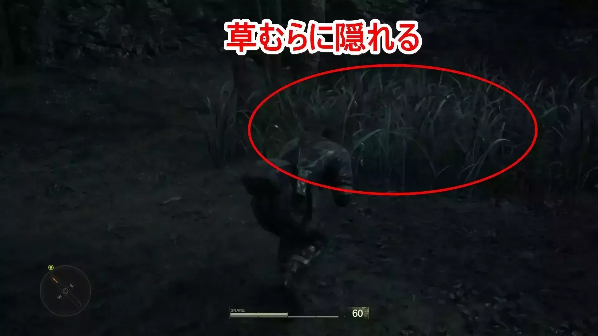 草むらに隠れてやり過ごす