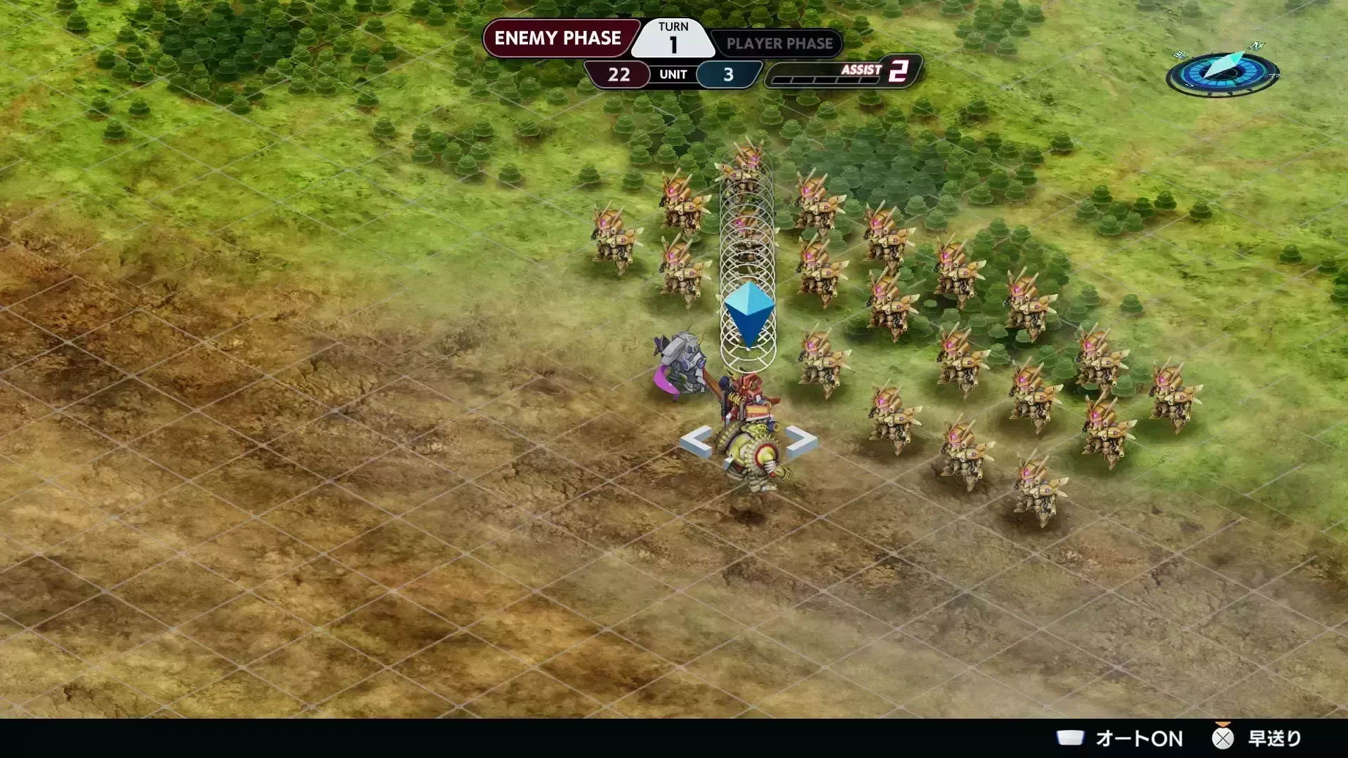 1ターン目は3機とも敵に近づいて反撃