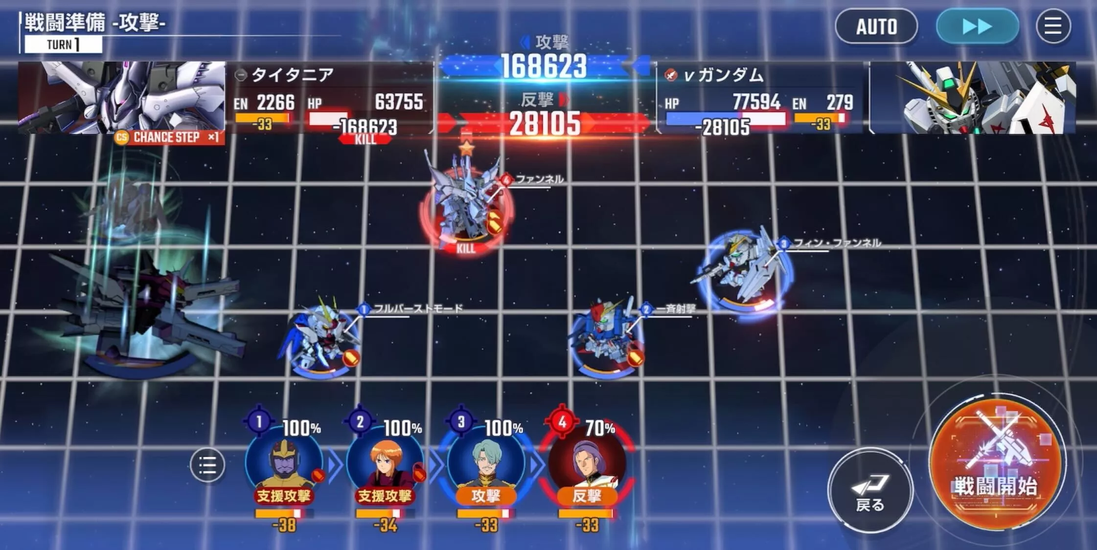 最後に支援攻撃を含めてタイタニアを倒す