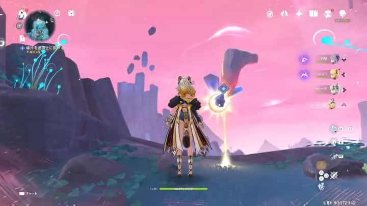 石を中央に浮いている岩に向かって撃つ