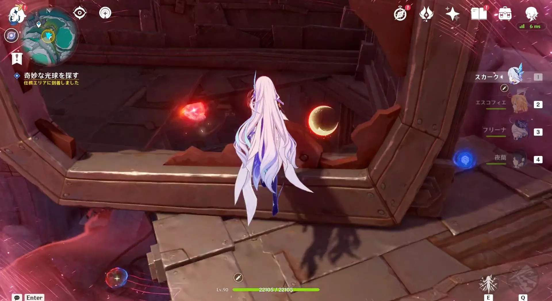 壊した穴から光球に進む