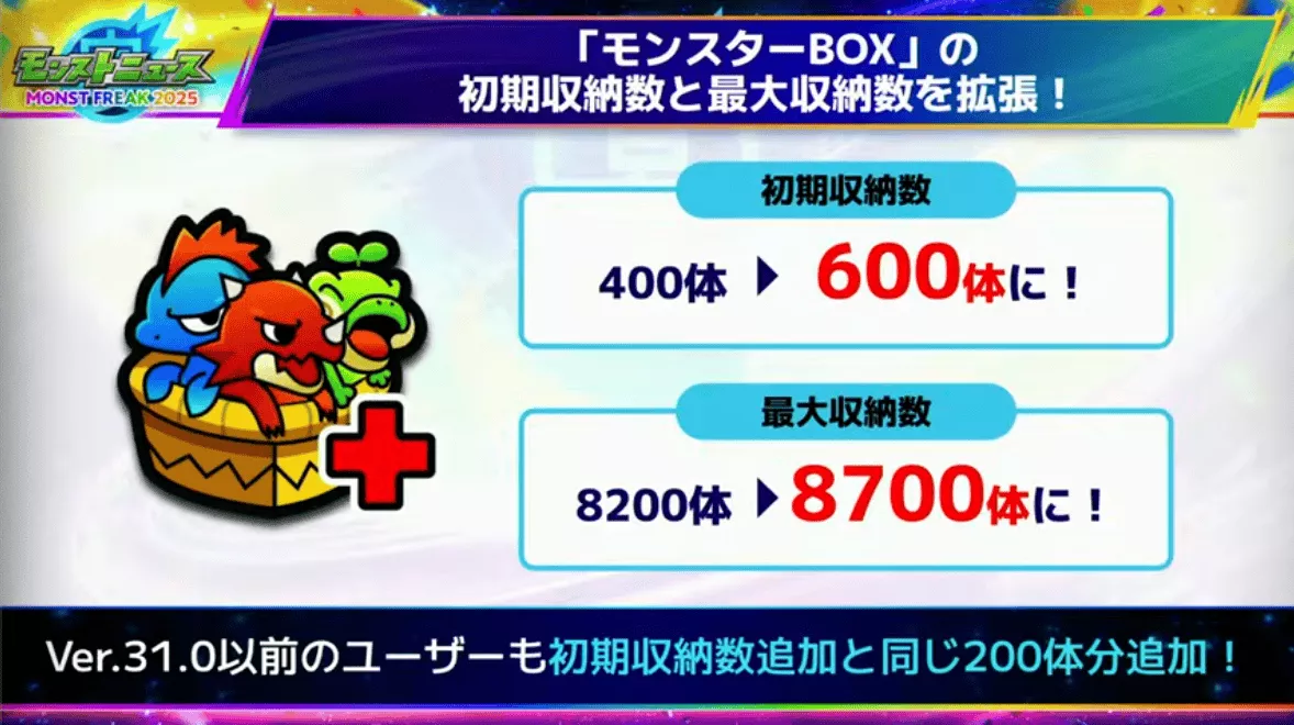 モンスターBOXの初期収納数が増加
