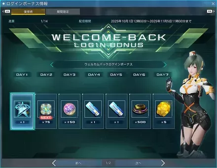 ウェルカムバックログインボーナス