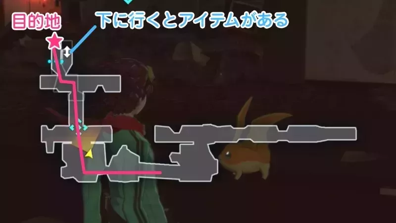 瓦礫を壊して階段を登る