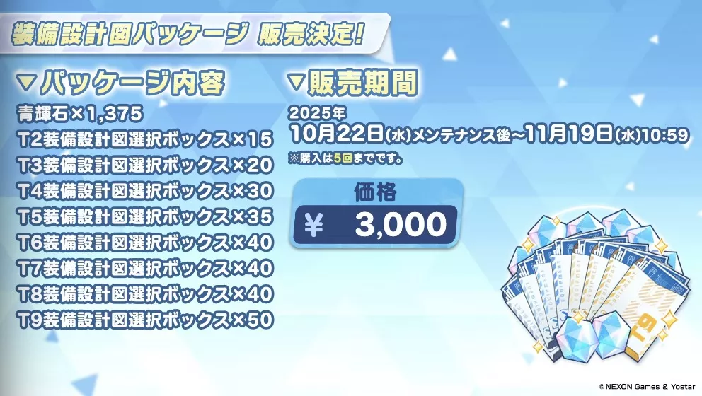 装備設計図パッケージの販売が決定