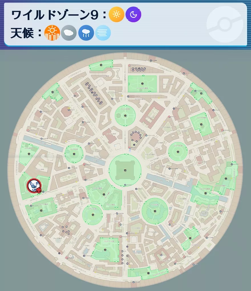 ニャオニクス（オス）の出現場所マップ