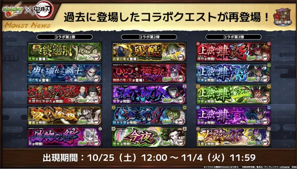 過去に登場した鬼滅の刃コラボのクエストが再登場